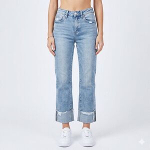 Risen Blue Jeans Women's 5/27x28 Light Washed Distressed Denim Rolled Cuff NWT